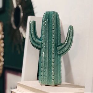Teal Ceramic Cactus Vase / Home Decor Accent